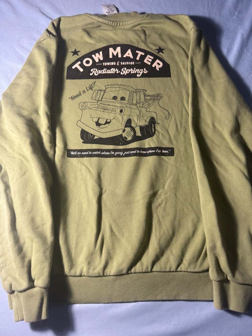 Disney Pixar Cars Tow Mater Sweatshirt Size S Green